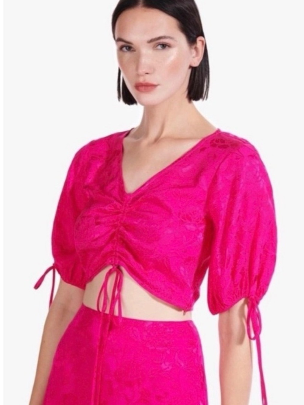 STAUD Fuchsia Ruched Crop Top